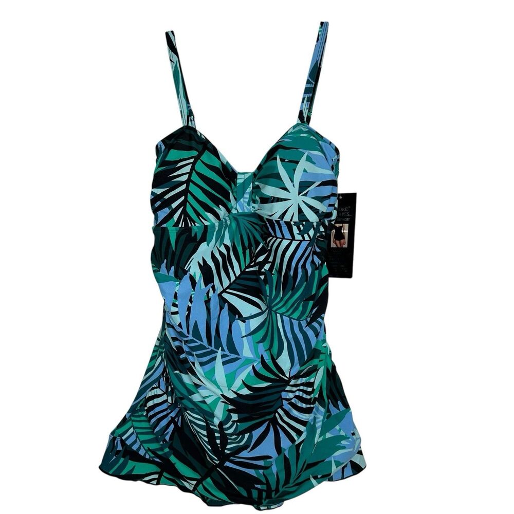 Shore Shapes Swimwear Tropical Palm Print One Piece Size 12 Blue Green Black NEW